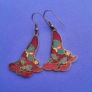 Vintage Cloisonne Butterfly Flower Earrings